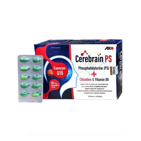 Viên uống bổ não Cerebrain PS giúp hoạt huyết dưỡng não, giúp tăng cường tuần hoàn máu não hộp 100 viên