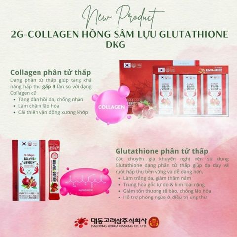 2G - Collagen Hồng Sâm Lựu Glutathione 30 Gói Stick x 10ml Hỗ Trợ Chăm Sóc Da Khỏe Đẹp, Giảm Nám và Lão Hóa Da