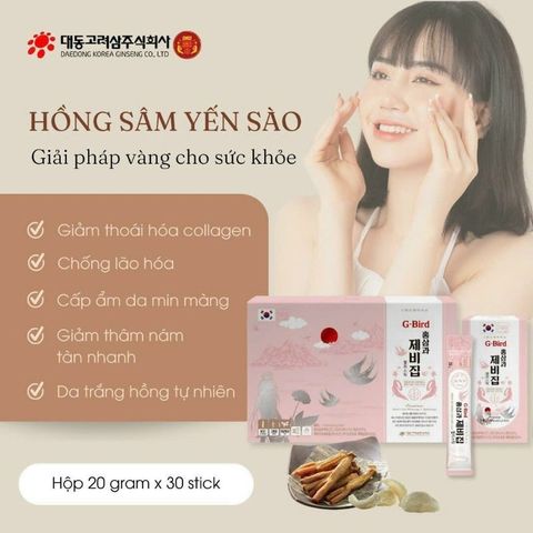 Hồng Sâm Yến Sào G-Bird DKG Colagen Thủy Phân Hộp 20g x 30 stick Giúp Cải Thiện Phục Hồi Da Làm Chậm Quá Trình Lão Hóa