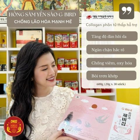 Hồng Sâm Yến Sào G-Bird DKG Colagen Thủy Phân Hộp 20g x 30 stick Giúp Cải Thiện Phục Hồi Da Làm Chậm Quá Trình Lão Hóa