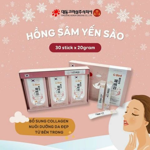 Hồng Sâm Yến Sào G-Bird DKG Colagen Thủy Phân Hộp 20g x 30 stick Giúp Cải Thiện Phục Hồi Da Làm Chậm Quá Trình Lão Hóa