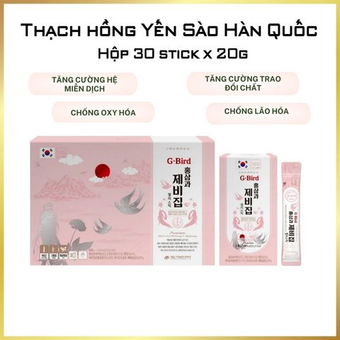Hồng Sâm Yến Sào G-Bird Daedong Hàn Quốc Dạng Thạch Hộp 30 Stick x 20g Tăng Cường Đề Kháng, Đẹp Da