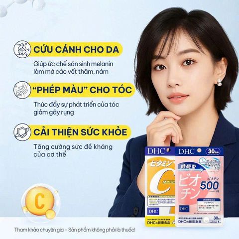 Combo DHC Biotin & Vitamin C 30 Viên - Bổ Sung dưỡng chất cho  tóc