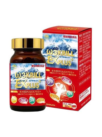 Omega Krill EX Plus+ Nhật Bản 80 Viên | Bổ Sung Omega-3 Từ Nhuyễn Thể, cung cấp hàm lượng Omega-3, EPA, DHA và DPA, hỗ trợ chăm sóc sức khỏe tim mạch, não bộ, mắt và làn da