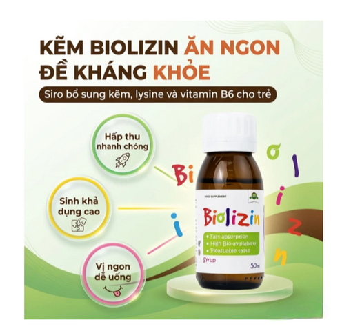 Siro bổ sung kẽm, lysine và vitamin B6 cho trẻ Biolizin (50ml)