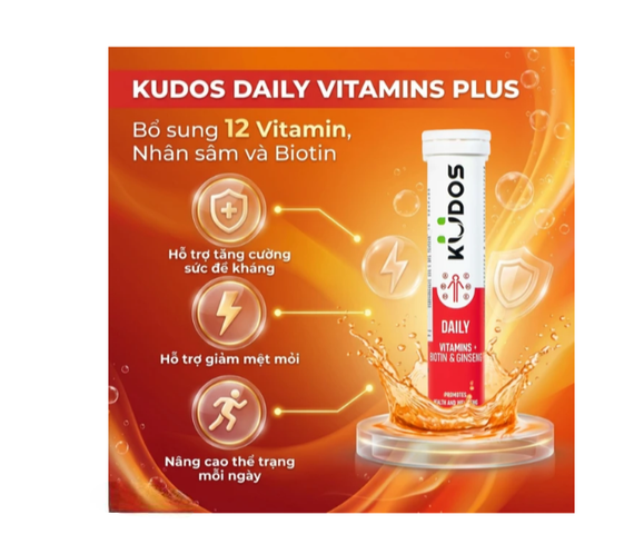 Viên sủi giúp bổ sung các vitamin cho cơ thể Kudos Daily Vitamins Plus Biotin & Ginseng hương cam (20 viên)