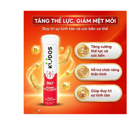 Viên sủi giúp bổ sung các vitamin cho cơ thể Kudos Daily Vitamins Plus Biotin & Ginseng hương cam (20 viên)