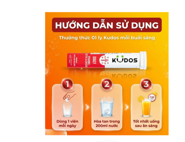 Viên sủi giúp bổ sung các vitamin cho cơ thể Kudos Daily Vitamins Plus Biotin & Ginseng hương cam (20 viên)