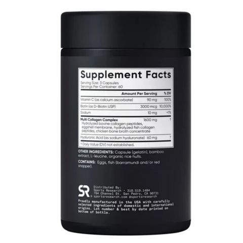Viên uống Sports Research Multi Collagen 180 viên - Tăng Cường Sức Khỏe Da/Móng/Tóc - S/P Chuẩn Mỹ