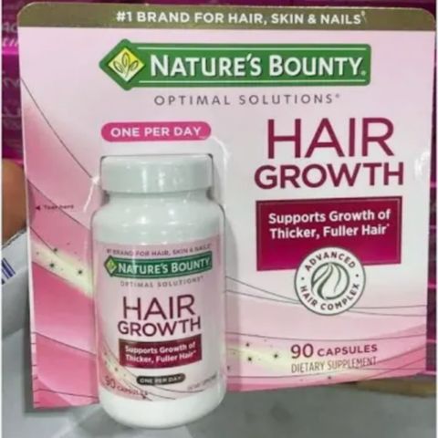 Viên uống Hỗ Trợ Mọc Tóc Nature's Bounty Hair Growth 90 viên - Giải Pháp Tăng Độ Dày & Độ Khỏe cho Tóc - S/P Chuẩn Mỹ