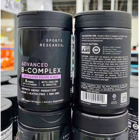 Viên uống Bổ Sung Vitamin B Sports Research Advanced B-Complex 180 viên - S/P Chuẩn Mỹ