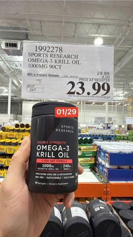 Viên uống Dầu Nhuyễn Thể Omega-3 Sports Research Double Strength Omega-3 Krill Oil 90 viên - Bảo Vệ Sức Khỏe Tim Mạch/Não Bộ & Khớp - S/P Chuẩn Mỹ