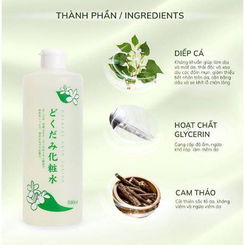 Nước Dưỡng Da Chinoshio Dokudami Chiết Xuất Lá Diếp Cá 500ml Natural Skin Lotion, dành cho da bị mụn, tuyến bã nhờn hoạt động mạnh, da xỉn màu, thiếu sức sống