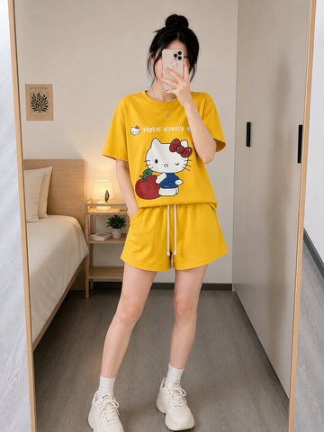 Bộ thun cotton hello kitty đáng yêu cute cho nữ, đồ bộ nữ, đồ bộ bé gái 45-60kg
