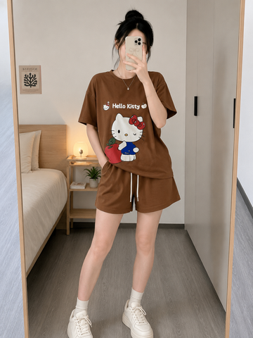 Bộ thun cotton hello kitty đáng yêu cute cho nữ, đồ bộ nữ, đồ bộ bé gái 45-60kg
