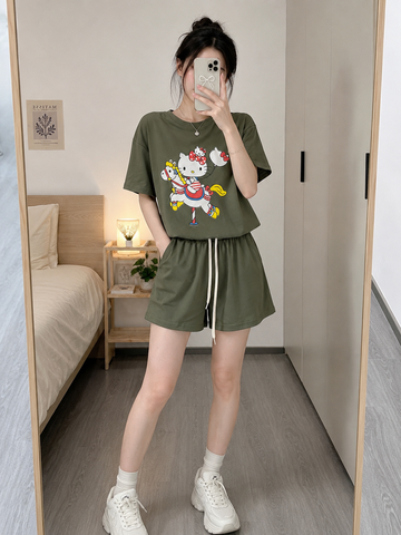 Bộ thun cotton hello kitty đáng yêu cute cho nữ, đồ bộ nữ, đồ bộ bé gái 45-60kg