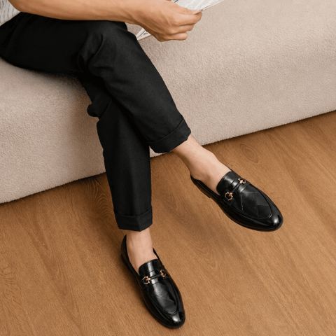 ( BAN L65 ) Giày lười da bóng in sọc chéo, Giày tây chụp kỷ yếu thiết kế trẻ trung đế cao su đúc có khâu chắc chắn
