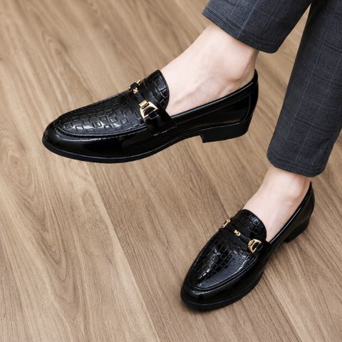 ( BAN L35 ) Giày lười nam da bóng in ô vuông nam tính, Giày tây công sở nam đế cao su đúc chống trơn trượt có khâu