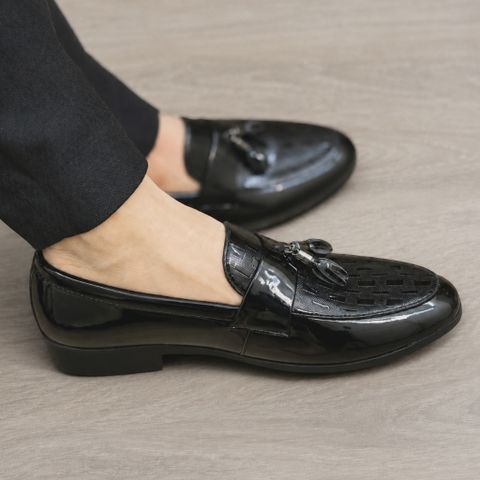 ( BAN L26 ) Giày lười da bóng gắn chuông, Giày tây chụp kỷ yếu thiết kế trẻ trung đế cao su đúc có khâu