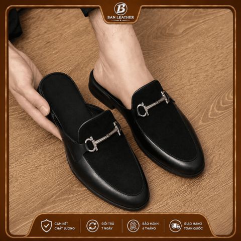 ( BAN L67 ) Giày hở gót vá nỉ Hàn Quốc, Sục nam đi tiệc thiết kể sang trọng đế cao 3cm mặt trong bọc lót da cực êm chân