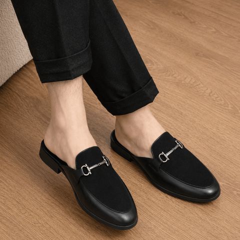 ( BAN L67 ) Giày hở gót vá nỉ Hàn Quốc, Sục nam đi tiệc thiết kể sang trọng đế cao 3cm mặt trong bọc lót da cực êm chân