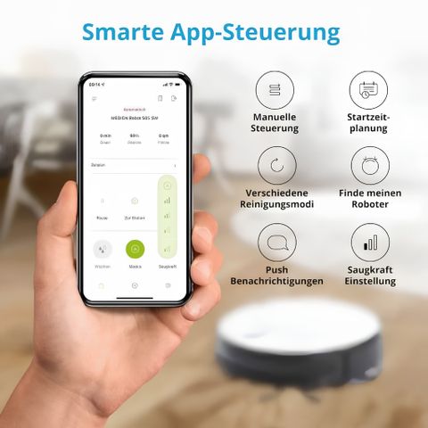 Robot Hút Bụi Lau Nhà MEDION MD11889 S05 - Thông Minh, Công Suất 2000Pa, Điều Khiển Ứng Dụng, Nhập Khẩu Đức