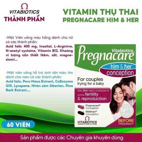Viên uống Pregnacare Him & Her Conception tăng khả năng thụ thai của Anh