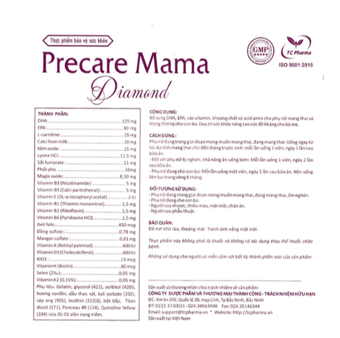 Viên uống Precare Mama Diamond cung cấp các vitamin, khoáng chất cho phụ nữ mang thai (30 viên)