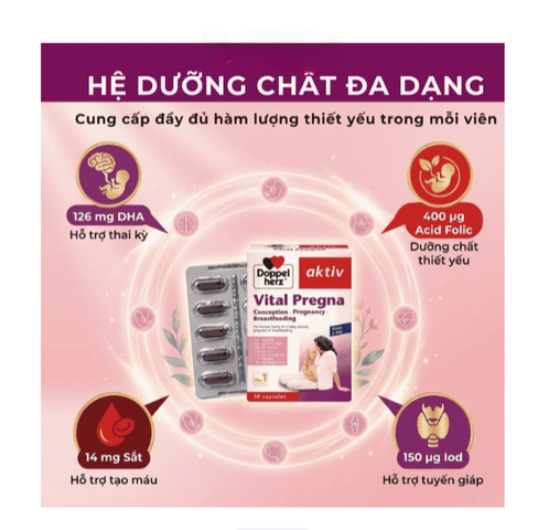Viên uống bổ sung vitamin và khoáng chất cho phụ nữ mang thai Doppelherz Aktiv Vital Pregna (Hộp 30 viên)