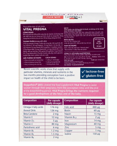 Viên uống bổ sung vitamin và khoáng chất cho phụ nữ mang thai Doppelherz Aktiv Vital Pregna (Hộp 30 viên)