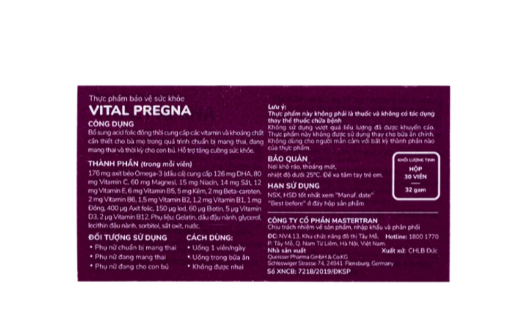 Viên uống bổ sung vitamin và khoáng chất cho phụ nữ mang thai Doppelherz Aktiv Vital Pregna (Hộp 30 viên)