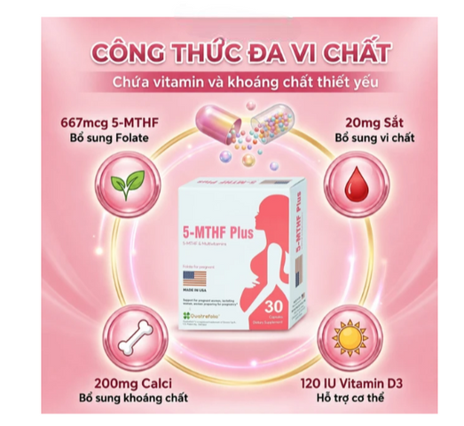 Viên bổ sung 5-MTHF, vitamin, khoáng chất cho phụ nữ mang thai 5-MTHF Plus (3 vỉ x 10 viên)