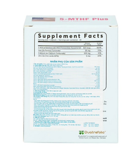 Viên bổ sung 5-MTHF, vitamin, khoáng chất cho phụ nữ mang thai 5-MTHF Plus (3 vỉ x 10 viên)