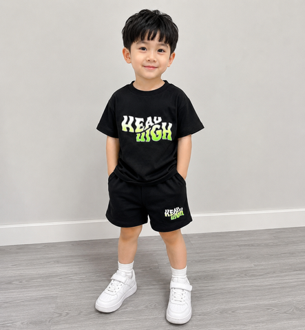 Hàng QC - Set bộ thun cotton chữ cho bé trai mùa hè mát mẻ thoáng khí