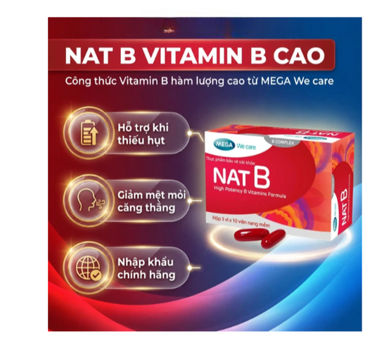Viên uống bổ sung vitamin nhóm B NAT B MEGA We care (3 vỉ x 10 viên)
