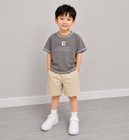 Hàng QC - Áo thun cotton chữ C cho bé trai mùa hè mát mẻ thoáng khí