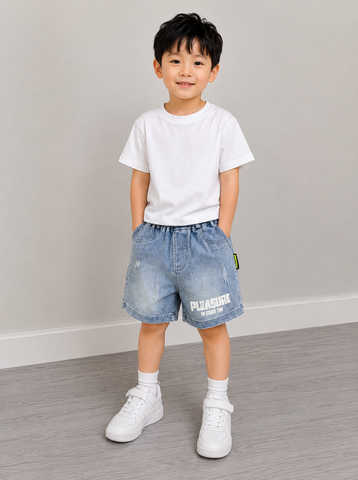 Hàng QC - Quần short jean rách chữ cho bé trai mùa hè