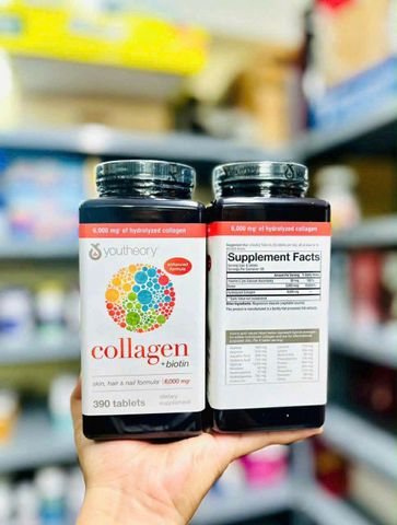 Viên uống Collagen Type I - II & III + Biotin Youtheory Collagen+Biotin 390 viên - Hỗ Trợ Làm Đẹp Dạ/Móng/Tóc Hiệu Quả cho Nữ Giới - S/P Chuẩn Mỹ