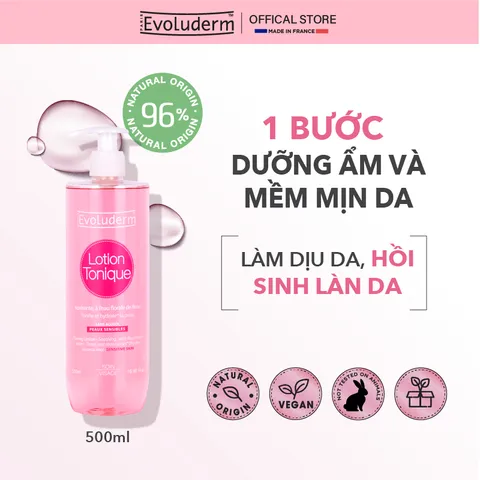 Nước Hoa Hồng thiên nhiên thuần chay Evoluderm Cho Da Khô Và Nhạy Cảm 500ml (QT)