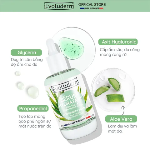 [EVOLUDERM] Tinh chất EVOLUDERM MOISTURIZING SERUM giúp dưỡng ẩm sâu, không bết dính 30ml.