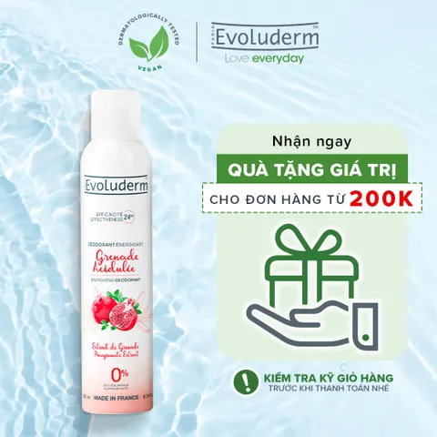 [HSD 8.2026] Xịt khử mùi toàn thân Evoluderm chiết xuất Lựu đỏ ngăn khuẩn gây mùi suốt 24h - 200ml (15256)