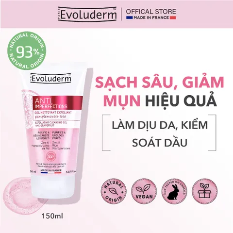 Sữa rửa mặt tẩy tế bào chết Evoluderm dạng gel giúp làm sạch sâu, giảm mụn hiệu quả 150ml (17322) (QT)