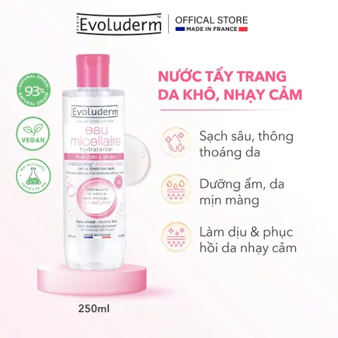[EVOLUDERM] COMBO 02 Nước tẩy trang EVOLUDERM MICELLAR CLEANSING WATER DRY AND SENSITIVE SKIN 250ml