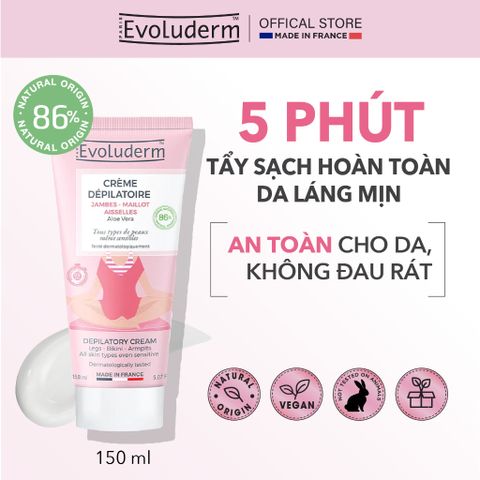 Kem tẩy lông bikini vùng kín, nách, tay chân Evoluderm không đau rát, dưỡng ẩm cho da 150ml (QT)