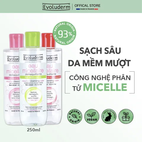 Nước Tẩy Trang không cồn Evoluderm thiên nhiên thuần chay làm sạch sâu, da mịn màng 250ml (QT)