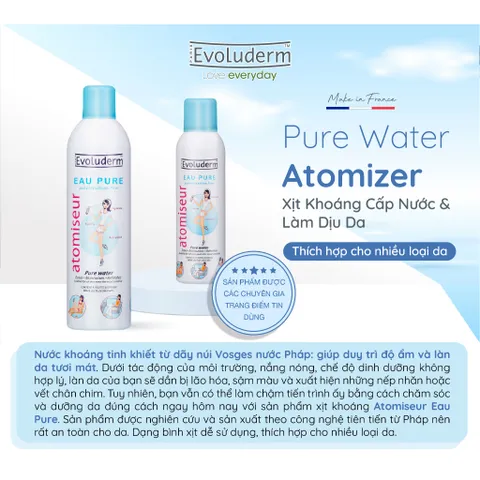Xịt khoáng dưỡng ẩm, làm dịu và bảo vệ da Evoluderm Atomiseur Eau Pure 400ml