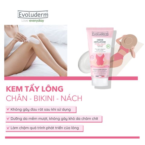 Kem tẩy lông bikini vùng kín, nách, tay chân Evoluderm không đau rát, dưỡng ẩm cho da 150ml (QT)
