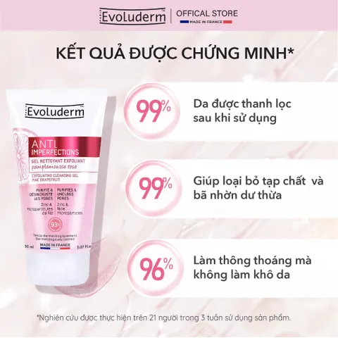 Sữa rửa mặt tẩy tế bào chết Evoluderm dạng gel giúp làm sạch sâu, giảm mụn hiệu quả 150ml (17322) (QT)