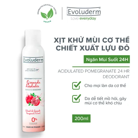 [HSD 8.2026] Xịt khử mùi toàn thân Evoluderm chiết xuất Lựu đỏ ngăn khuẩn gây mùi suốt 24h - 200ml (15256)