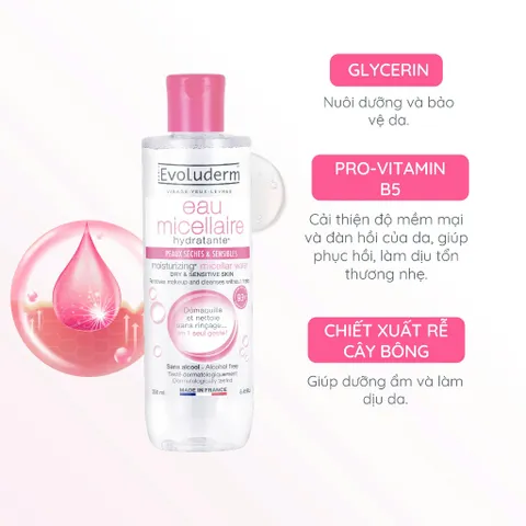 [EVOLUDERM] COMBO 02 Nước tẩy trang EVOLUDERM MICELLAR CLEANSING WATER DRY AND SENSITIVE SKIN 250ml